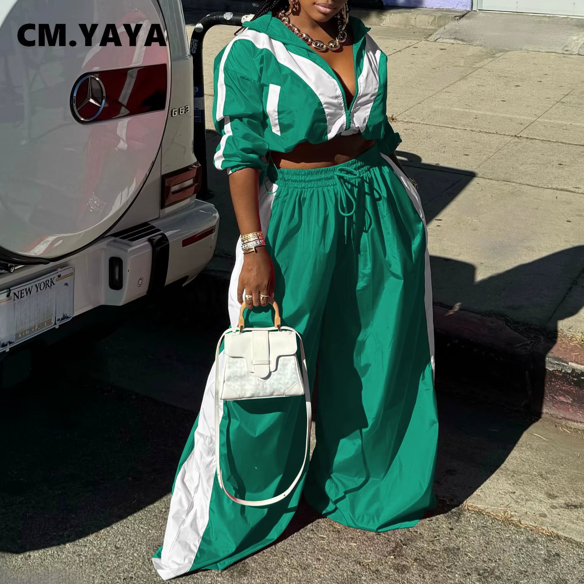 Active Patchwork Women'S Set Zipper Sweatshirt Jacket and Wide Leg Pants Suit 2025 INS Two 2 Piece Sets Outfit Tracksuit