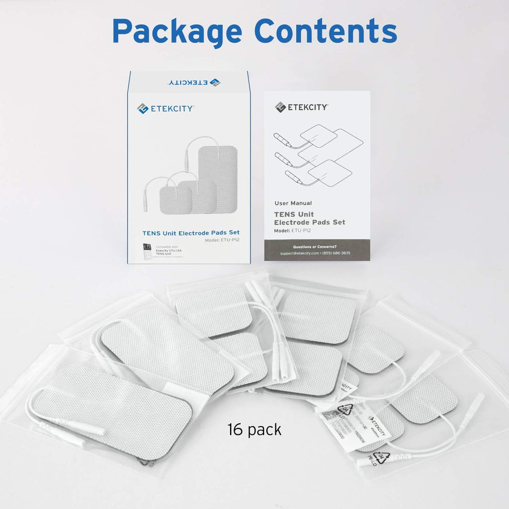 TENS Unit Replacement Pads Electrodes for Back Pain Relief, Self-Adhesive & Gel Free for Electrotherapy White (Pack of 16)