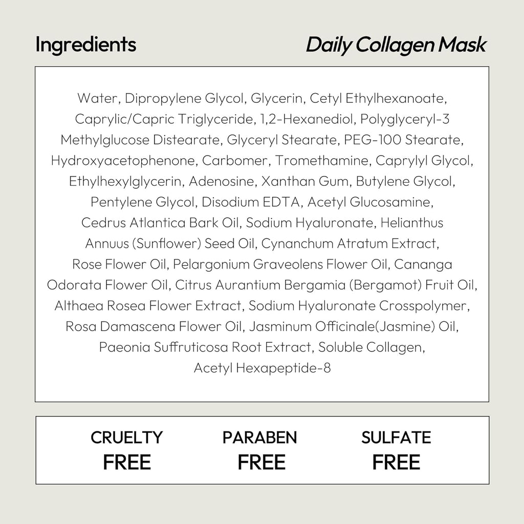 Collagen Sheet Mask, Firming Daily Face Mask with Collagen Peptides for Anti-Aging, Helps to Minimize Wrinkles, Restores Skin Elasticity & Firmness, Hydrating, Korean Beauty, 5-Pack