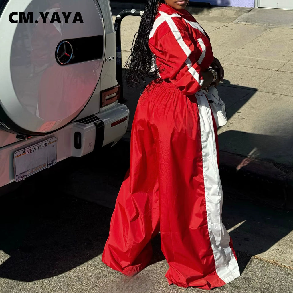 Active Patchwork Women'S Set Zipper Sweatshirt Jacket and Wide Leg Pants Suit 2025 INS Two 2 Piece Sets Outfit Tracksuit